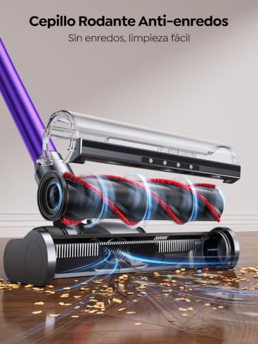 Miniatura 6 de 55KPA/650W/70Min(ECO) VAC02 Mejorada Aspiradora sin Cable, Aspiradora Vertical con Cepillo para Colchón, Modo Automático, Cepillo Anti-Enredo, Luz Verde, Fragancia, Carga Mural para Suelos y Alfombras