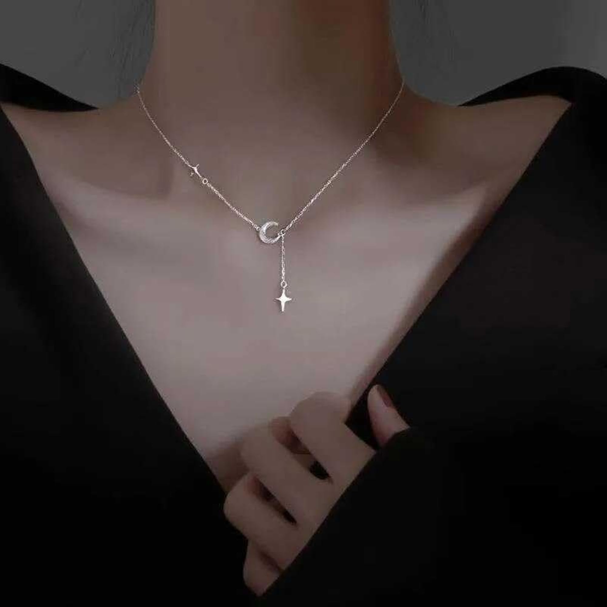Women's Plated Moon and Star Pendant Necklace, Birthday Gift
