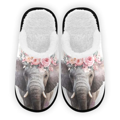 Cute Grey Elephant Slippers For Women Men Soft Memory Foam Non-Slip Animal Winter Indoor House Shoes Travel Slipper