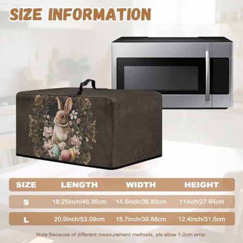 Image of Microwave Cover for Countertop Convection Ovens, Easter Decor Electrical Appliance Protector Kitchen Decor, L, 20.9 x 15.7 x 12.4 Inches, Retro Floral Bunny Easter Egg Brown