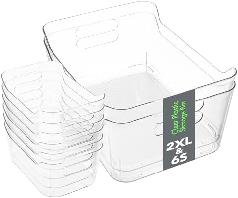 Tiawudi Set of 8 Clear Plastic Storage Bins, 2 Extra Large and 6 ...