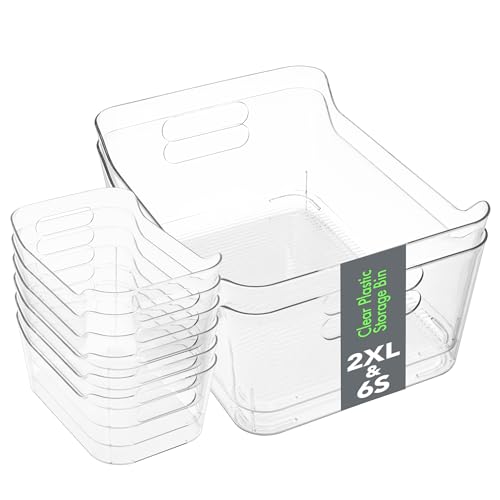 Image of Tiawudi Set of 8 Clear Plastic Storage Bins, 2 Extra Large and 6 Small Storage Containers for Pantry Organization, Multi-Use Organizer Bins for Home, Kitchen, Cabinet, Bathroom, Fridge & Freezer
