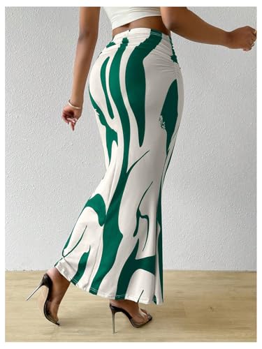 OYOANGLE Women's Graphic Printed Ruch Maxi Skirt High Waist Stretchy Bodycon Skirts2