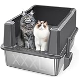Caja de arena para gatos de acero inoxidable con tapa, fácil de limpiar para gatos grandes y varios gatos
