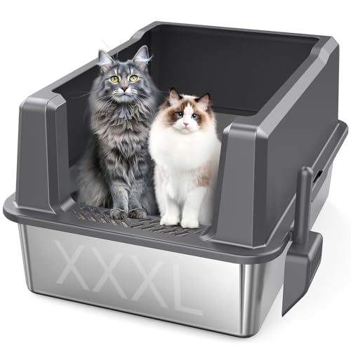 XXXL Stainless Steel Litter Box with Lid, 28" L x 20" W x 14" H E...