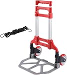 MAXBROTHERS Folding Hand Truck Aluminum Portable Folding Hand Cart W/Fixed Rope, 175lbs Capacity Hand Cart Ideal for Home, Auto, Office,Travel Use (RED)