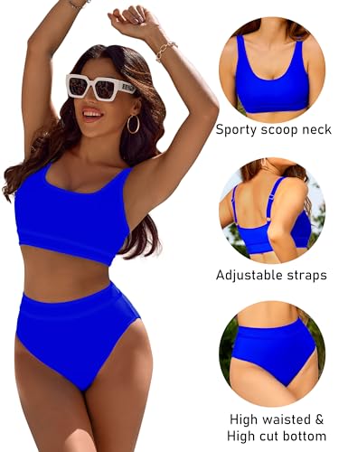 Image of BMJL Women's High Waisted Bikini Sets Sporty Two Piece Swimsuits Color Block Tummy Control Modest Bathing Suit