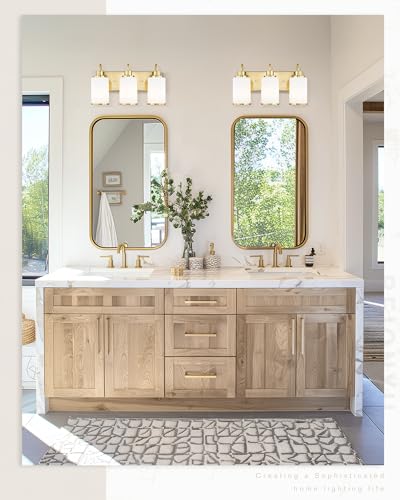 Image of Beionxii Bathroom Vanity Light, 3 Light Gold Bathroom Light Fixtures, Vanity Lights with Milk Glass Shade, Modern Vanity Lighting Fixtures Over Mirror Living Room Hallway, BX-VL01BG-3