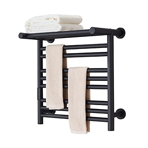Toallero eléctrico con temporizador, 8 barras, calentador de toallas montado en la pared, estante superior, temperatura constante, radiador de toallas de baño de acero inoxidable 304, 80 W, negro