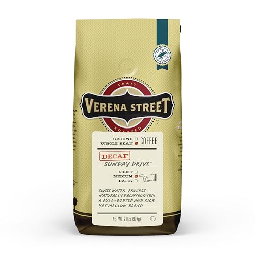 Verena Street 2 Pound Whole Bean, Swiss Water Process Decaf Beans, Sunday Drive Decaffeinated, Medium Roast Rainforest Alliance Certified Arabica Coffee