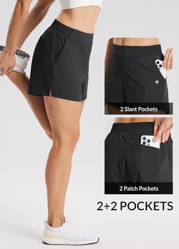 Baleaf Women'S Athletic Shorts Lightweight Running Workout Shorts High Waisted Quick Dry Shorts With Pockets Black M thumb #2