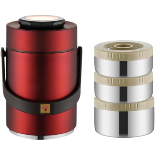 REENEW 保温弁当箱 保温ランチジャー 保温ご飯ジャー ランチジャー ステンレスランチジャー ランチボックス ランチジャー 2段 /3段 大容量 長期保温 密閉 漏れ防止 耐久性 通勤 通学 携帯便利 男女兼用 (レッド,2.3 L)