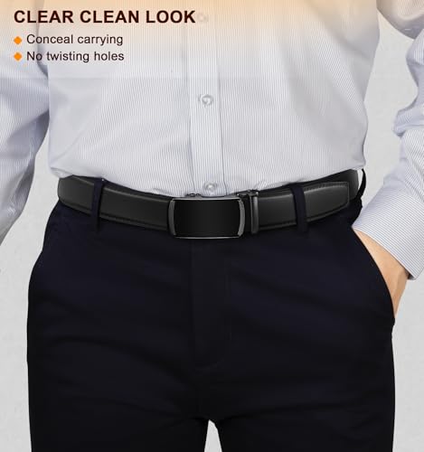 Image of BULLIANT Men's 2-Pack Ratchet Leather Belt Trimmable 1 3 /8 inch-Gift Boxed