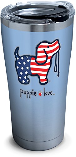 Tervis Puppie Love-USA Pup Tumbler with Clear and Black Hammer Lid, 20 oz Stainless Steel, Silver