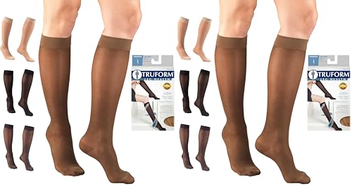 Image of Truform Sheer Compression Stockings, 15-20 mmHg, Women's Knee High Length, Diamond Pattern, Espresso, X-Large (Pack of 2)