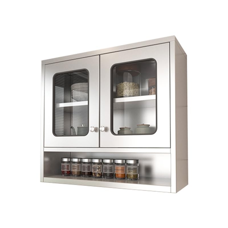 Armadio a muro in acciaio inox con ante doppie e ripiani regolabili per soggiorno e bagno (argento, 100 x 30 x 70 cm)