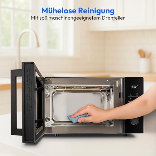 MEDION Mikrowelle mit Grill und Heißluft, Airfryer & Heißluftfritteuse, 25 Liter, 900 W Mikrowellenleistung, Backofenfunktion, inkl. Air fryer Zubehör - Grillrack & Backteller - MD12231 dunkel grau
