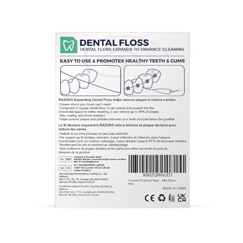 RAZOKO Zahnseide mit Kokosöl - Expandierende Zahnseide für Große Zahnzwischenräume (4 x 50m, Pfefferminz) – Bild 8