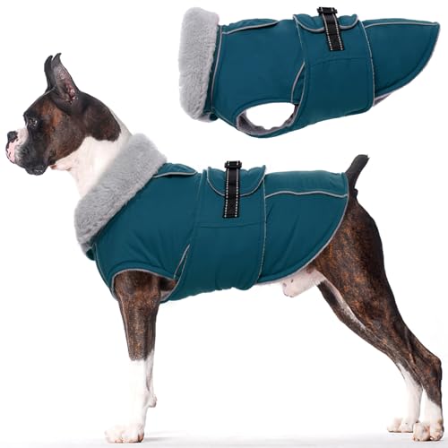 Image of Lelepet Dog Coats for Small Dogs Waterproof Dog Jacket with Adjustable Fit | Winter Jacket Reflective Pet Fleece Vest Windproof Cold Weather Coats with Adjustable Buckle & Leash Hole, Dark Green, S