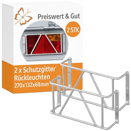 Preiswert&Gut 2X Schutzgitter für Rückleuchten – Robustes Lampenschutzgitter aus Stahl für den Anhänger mit den Maßen 270 x 132 x 68 mm - Sicherer Schutz für Rückleuchte