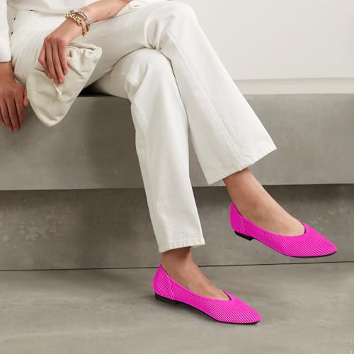 Image of TINGRISE Women's Flats Shoes Pointed Toe Knit Ballet Comfortable Dressy Slip On Flat