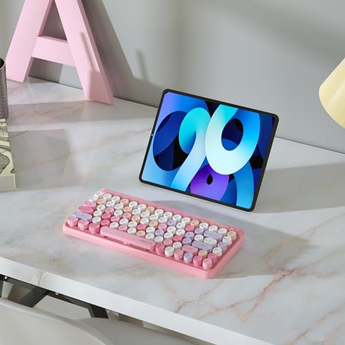 Image of UBOTIE Portable Bluetooth Colorful Computer Keyboards, Wireless Mini Compact Retro Typewriter Flexible 84Keys Design Keyboard (Pink-Colorful)