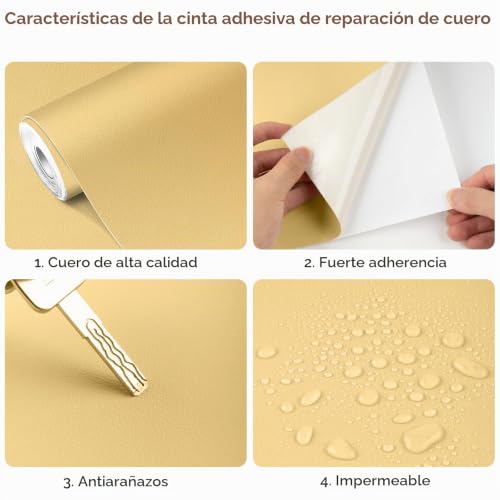 Miniatura 5 de Micter Cuero Adhesivo, 40x200cm Cuero Adhesivo Para Tapizar, Polipiel Adhesiva Piel Para Tapizar Para Muebles, Sofá, Asiento De Coche, Silla De Oficina, Reparación Y Renovación Amarillo Beige