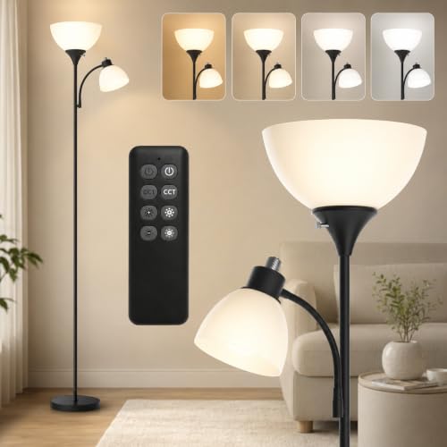 GERGO Led Floor Lamp, Super Bright 11W+7W 2100LM Torchiere Floor Lamps for Living Room, Stepless...