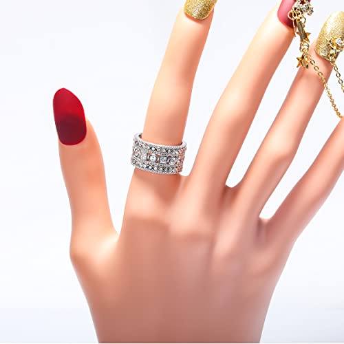 Mozume Sterling Silver 925 Wide Band Ring Textured Princess Clear Cubic Zirconia Simulated Diamond Eternity Statement Cz Cocktail Rings (10) #TOP2