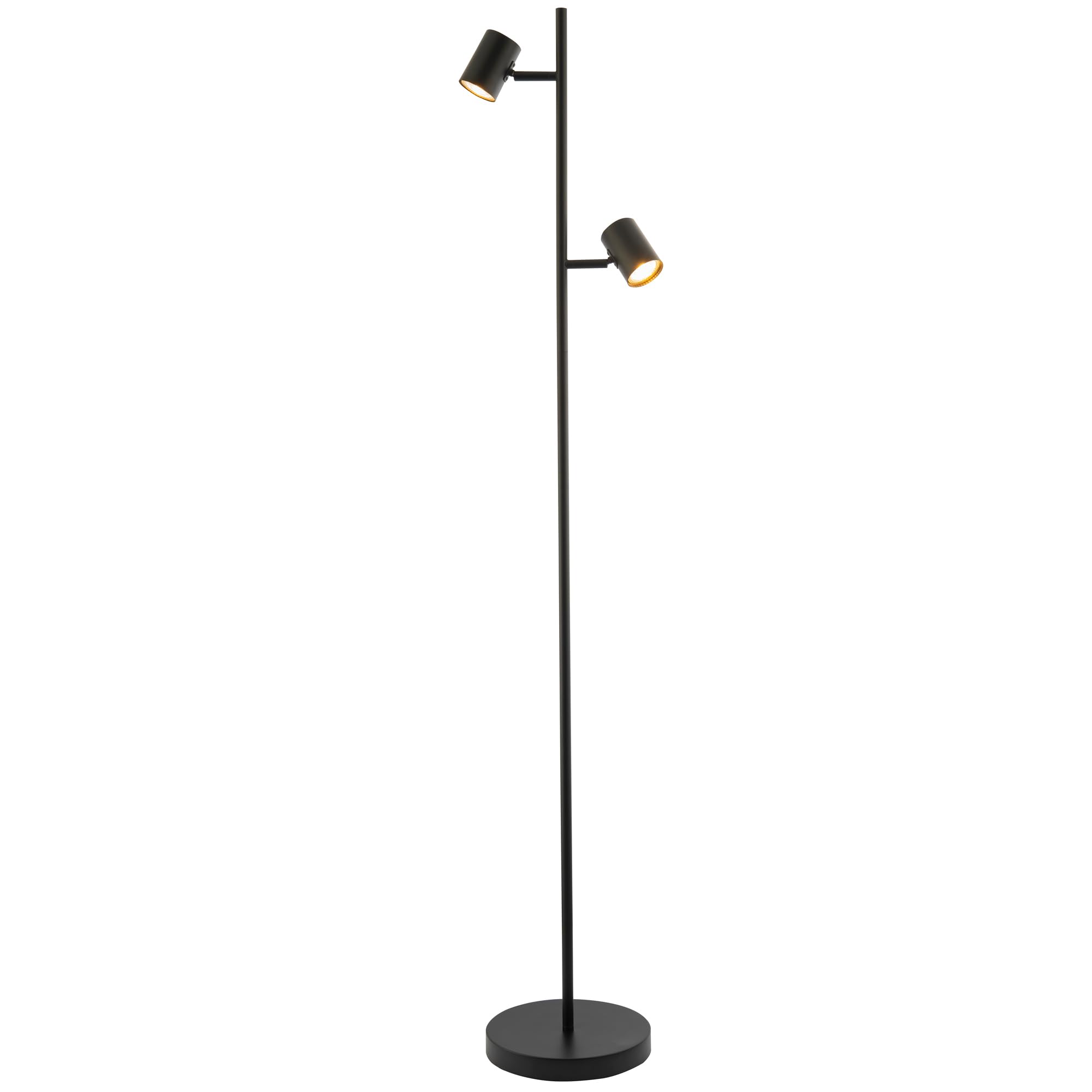 Rackhams Black Led Double Spot Metal Floor Lamp With Foot Switch And Adjustable Heads