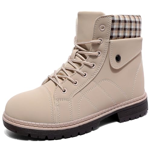 Rokiemen Botas Mujer Invierno Cálido Botines de Nieve Cómodas Antideslizante Senderismo Impermeables Deporte Trekking Aire Libre Zapatos Beige EU38