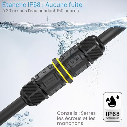 Connecteur de câble étanche IP68, 3 broches, pour câbles de 3 à 9 mm de diamètre, pour une utilisation intérieure, extérieure, sous-marine ou souterraine, ignifugé. – vue 3