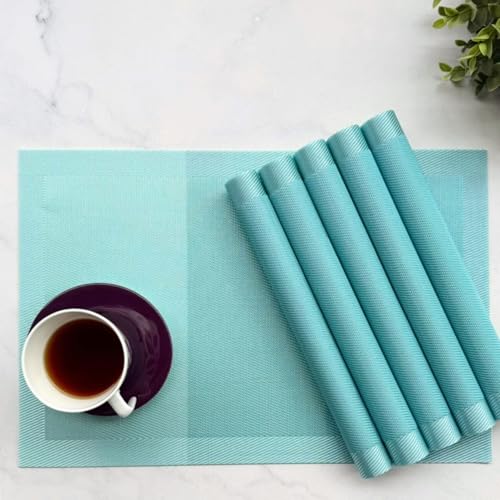 Livmodern Premium PVC Dining Table Mats for 6 Seater| Woven PVC Mats | Moderate Heat Resistant & Anti Skid Placemats | Wipeable & Washable Set of 6-Ocean Waves