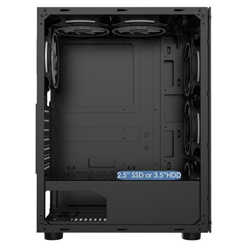 CiT Mirage Black Mid-Tower PC Gaming Case ATX with 2 x Tempered Glass Panels - 30% Tint Tempered Glass Side Window with 4 x Infinity 120mm ARGB Dual-Ring Fans & 6-Port Hub Included - Image 6