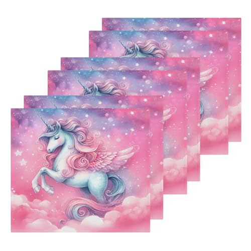 YANENDIE White Horse Pink Washcloths Towels, Highly Absorbent and Soft Cotton Face Cloths, 6 Pack Quick Dry Wash Cloths - 12 X 12 Inches
