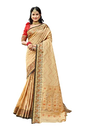 Sari traditionnel en soie haut de gamme coloris crème 8732