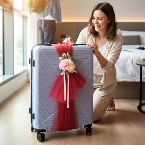 Image of SATYAM KRAFT 8 Pcs Adjustable Suitcase Net Band Reusable Ready-to-Use with Artificial Flower Bunch Trolley Bag Decoration, Suitcase & Wedding Decor, Gifting, Crafting, Wrapping, DIY Craft (Pack of 4) (Red)