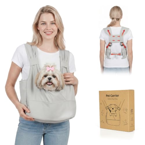 Supet Dog Sling Carrier with Bottom Support for Small Dogs, Puppy Carrier Bag with Adjustable Padded Straps Reducing Back Neck Pain for Travel, Hiking,Camping Lightweight & Breathable（Light Grey S）