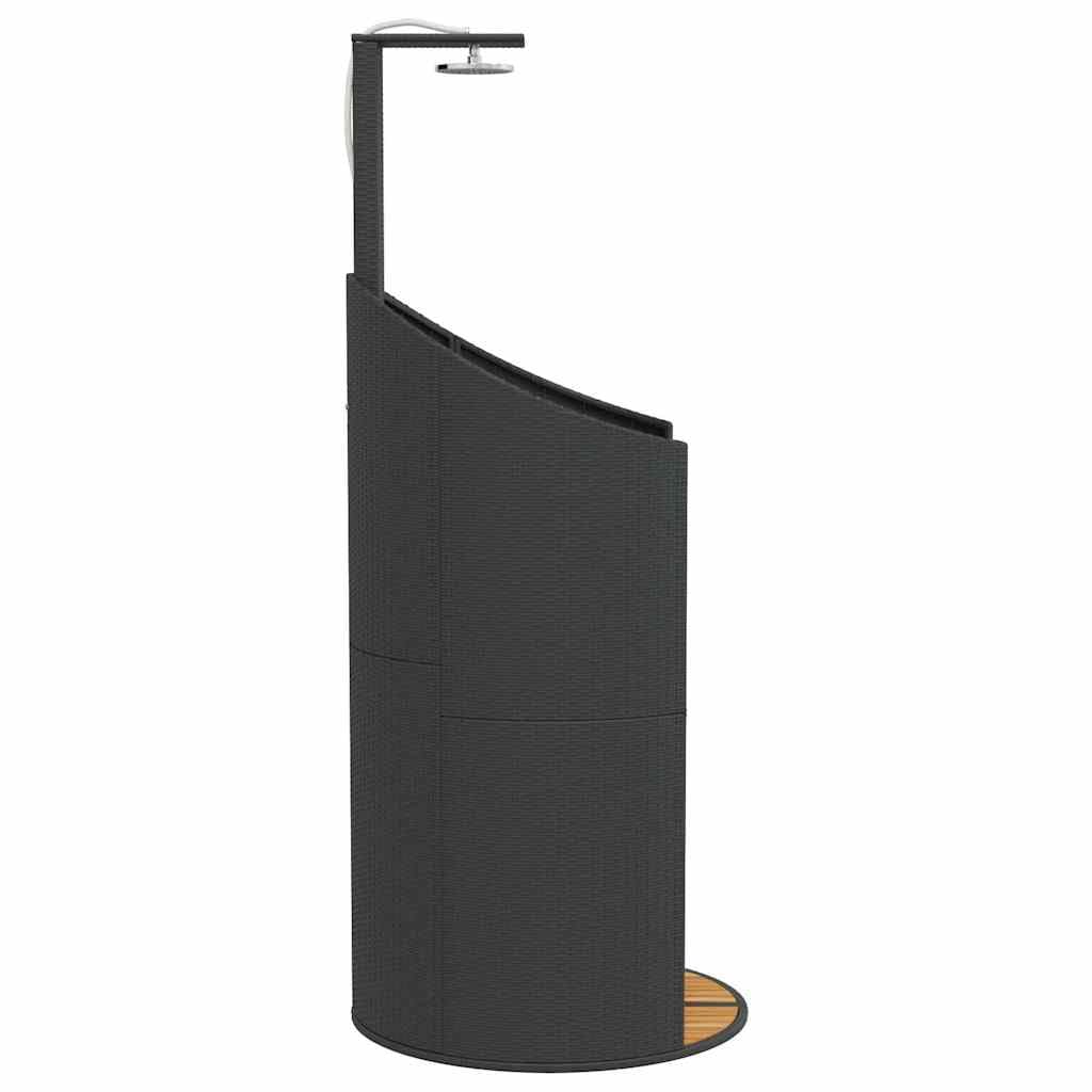 vidaXL Gartendusche, Outdoor Dusche mit Lattenboden Stahlrahmen, Terrassendusche für Pool Schwimmbad, Gartenmöbel Terrassenmöbel, Schwarz Poly Rattan Akazienholz