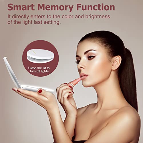 Compact Lighted Mirror, 5-Inch Travel Mirror 1X/10X Magnifying, Touch Screen,3-Color Lights & Brightness Dimmable, Usb Charging 1000Mah Battery(White) #TOP4
