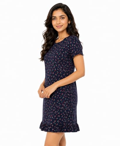 Image of Real Basics Women's Cotton Printed Knee Length Nightdress