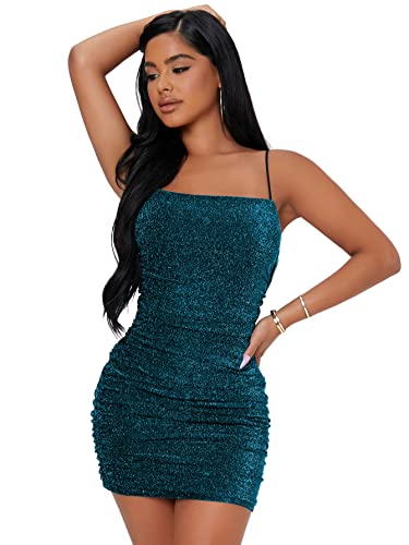Image of Floerns Women's Glitter Sleeveless Ruched Party Clubwear Bodycon Mini Dress
