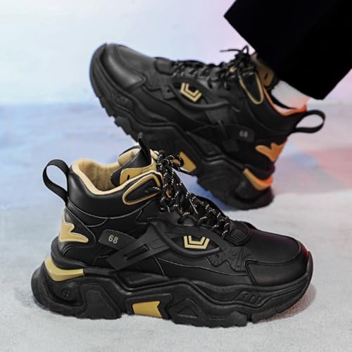 Image of Men'sHigh-Top Chunky Sneakers: Stylish Structural Accents, Trendy Dad Shoe Design, Comfortable Thick Sole & Durable Upper-Street Outfits & Urban Fashion Ensembles