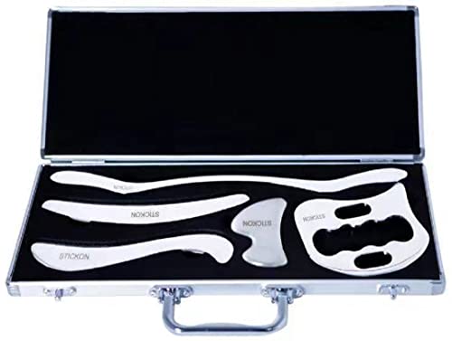 ZOXOZ Gua Sha Set(5-Teilig) Schaber Weichgewebe Massagetools Edelstahl IASTM Tool für Faszien Weichteil Massagegerät Therapie(Set E) Cover
