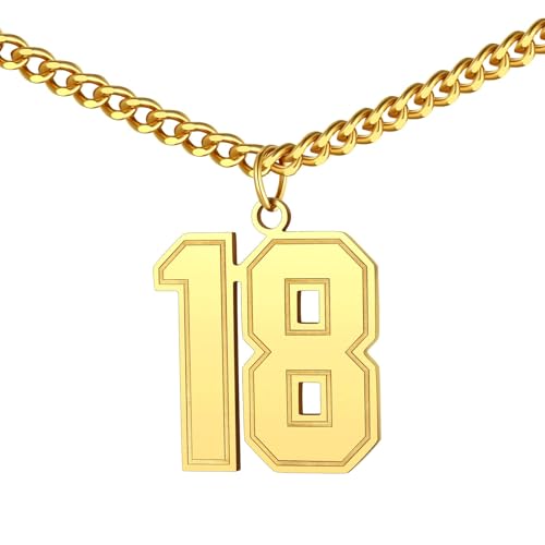 FindChic Sports Jersey Number 0 to 9 Necklaces for Men Boys Stainless Steel/ 18K Gold Plated/Black Custom 00-999 2/3 Digits Number Pendant Personalized Jewelry, with Gift Box custom 00-99 nu