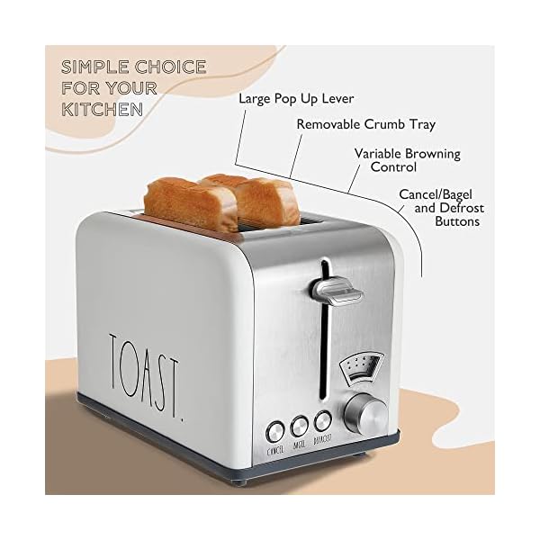   Rae-Dunn-Toaster-Stainless-Steel-2-Slice-Square-Toaster-Wide-Slot-with-5-Browning-Levels-with-Bagel-Defrost-and-Cancel-Options-Cream