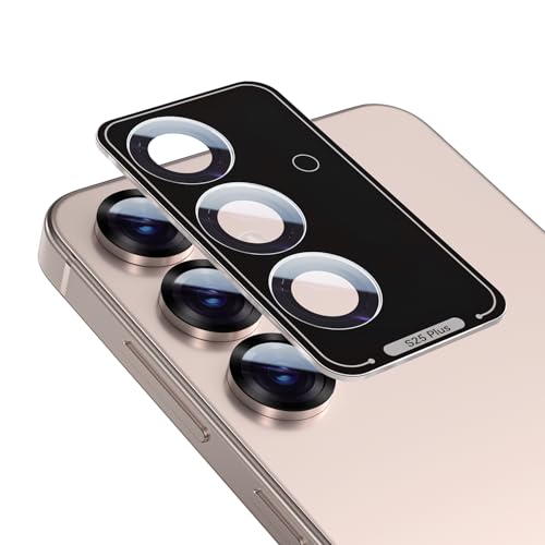 HelloDeere for Samsung Galaxy S25 Plus Camera Lens Protector, Easy Installation, Perfect Fit, 9H Shatterproof Tempered Glass with Aluminum Metal Circle Camera Protector, Case Friendly, Pinkgold
