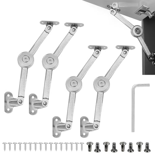 4 Pack Lift Up Door Cabinet Hinges, Heavy Duty Lid Support Hinges Soft Close Lid Stay Hinge with Screws & Hex Key for Kitchen Door Cabinet Cupboard Wardrobe Box, Support Up to 20KG