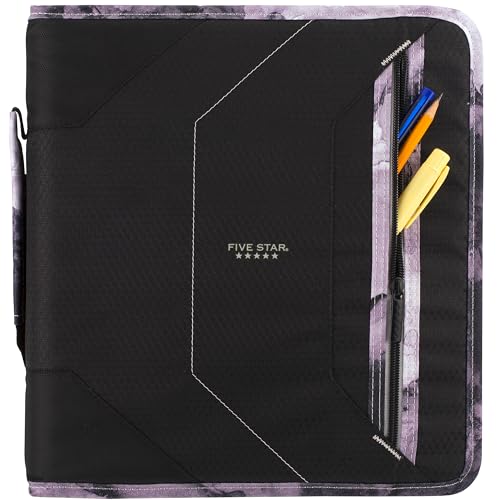 Five Star Zipper Binder, 2 Inch 3-Ring Binder for School, 530 Sheet Capacity, 3 Removable Tabbed File Folders, Black (29036IT8)