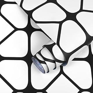 Sticky Back Plastic Black and White Geometry Self Adhesive Wallpaper 29x300cm Waterproof Vinyl Film for Bathroom Kitchen Living Room Walls Doors Removable DIY Refurbished Furniture Stickers